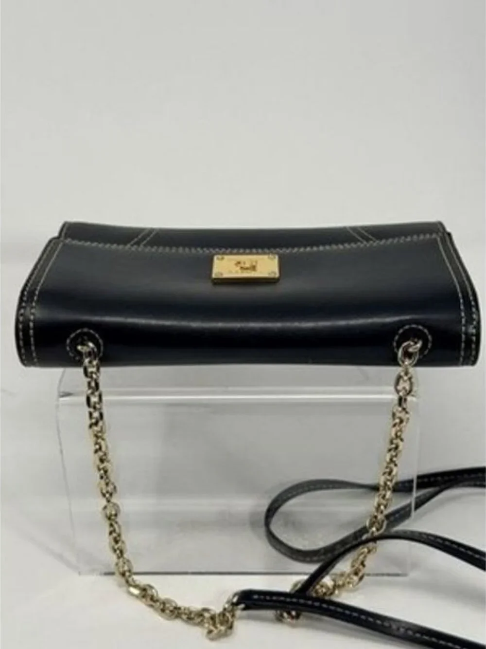 LAUREN RALPH LAUREN Clutch/Crossbody/Wallet- Black Leather CHAIN BAG Gold